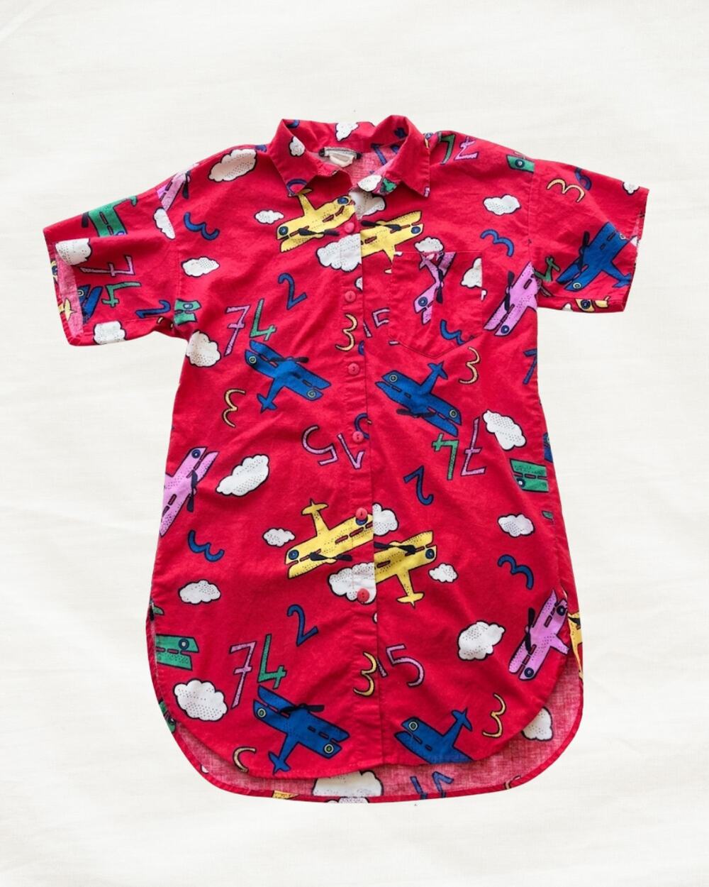 Vintage Los Angeles 213 Shirt Sz S 90s Red Novelty Airplane Print Button Up